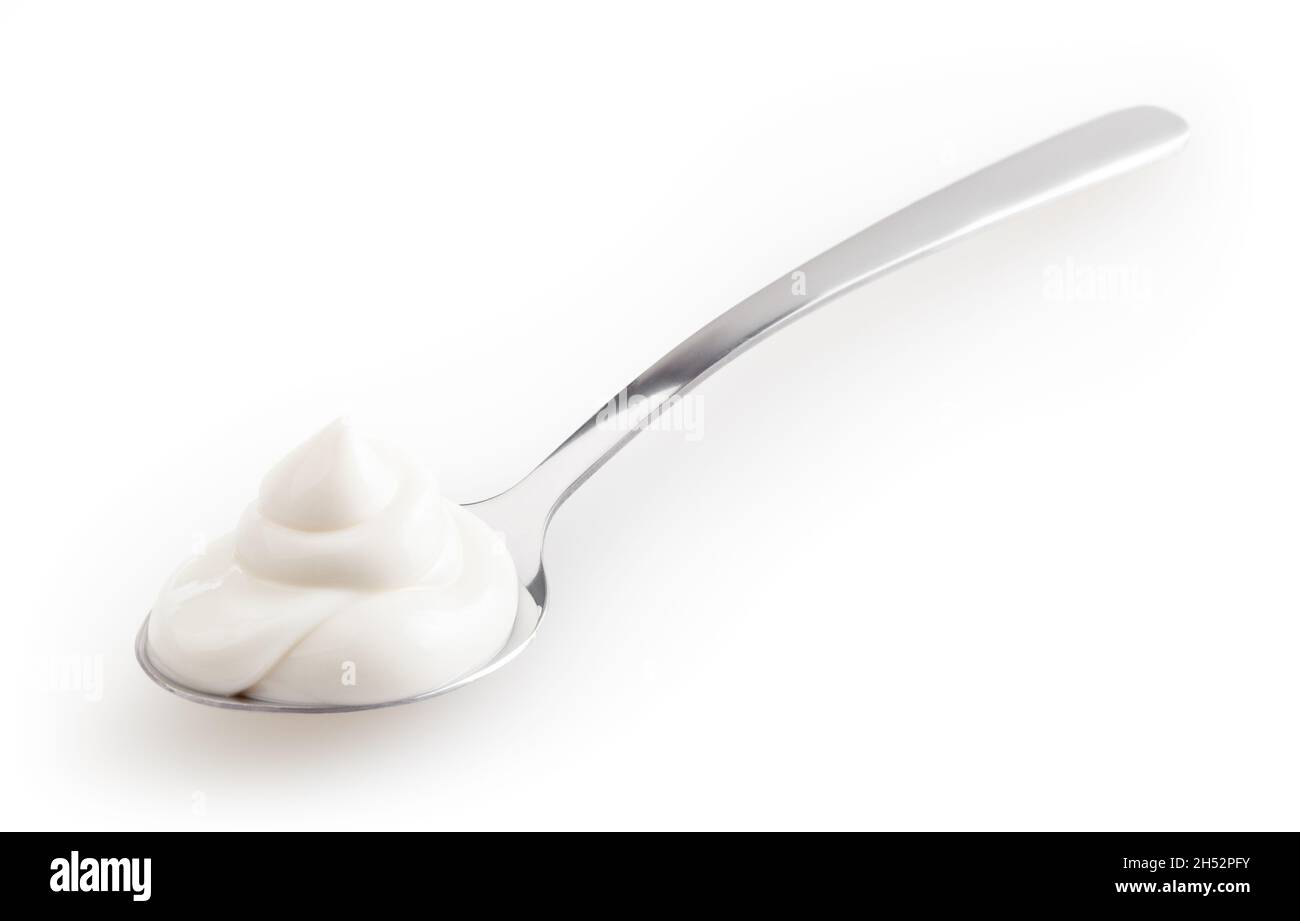 Spoon of mayonnaise isolated on white background with clipping path Stock Photo Alamy