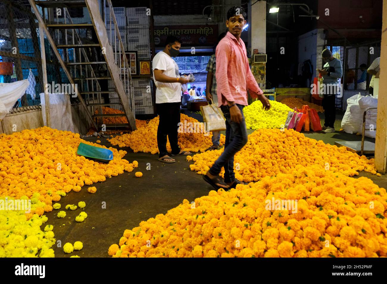Pune, INDIA - November 04 : Flower at Market Yard in Pune during Diwali Festival, Flowers are used for giving pooja in temples and for decoration at w Stock Photo