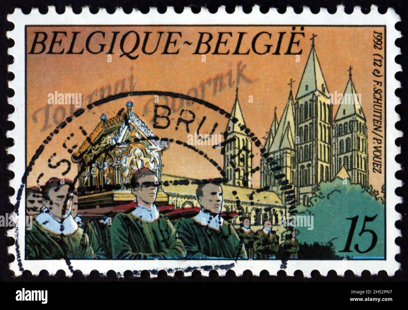 BELGIUM - CIRCA 1992: a stamp printed in Belgium shows Grand Procession of Tournai, 900th anniversary, circa 1992 Stock Photo