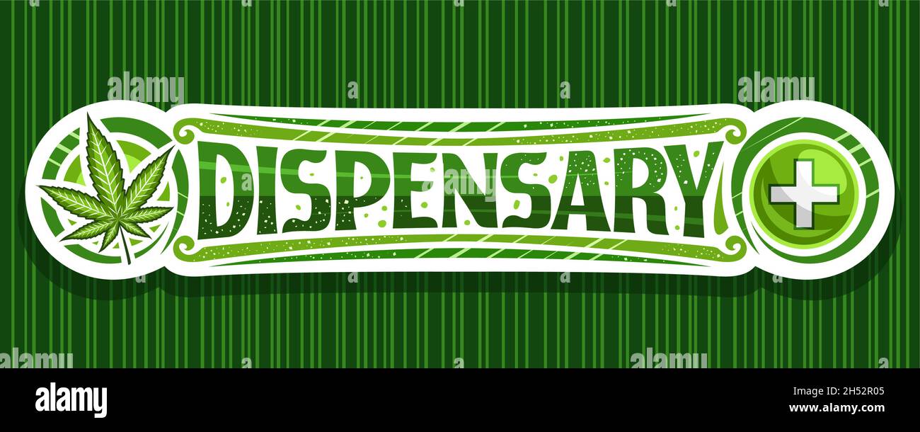Vector banner for Medical Marijuana Dispensary, horizontal cut paper