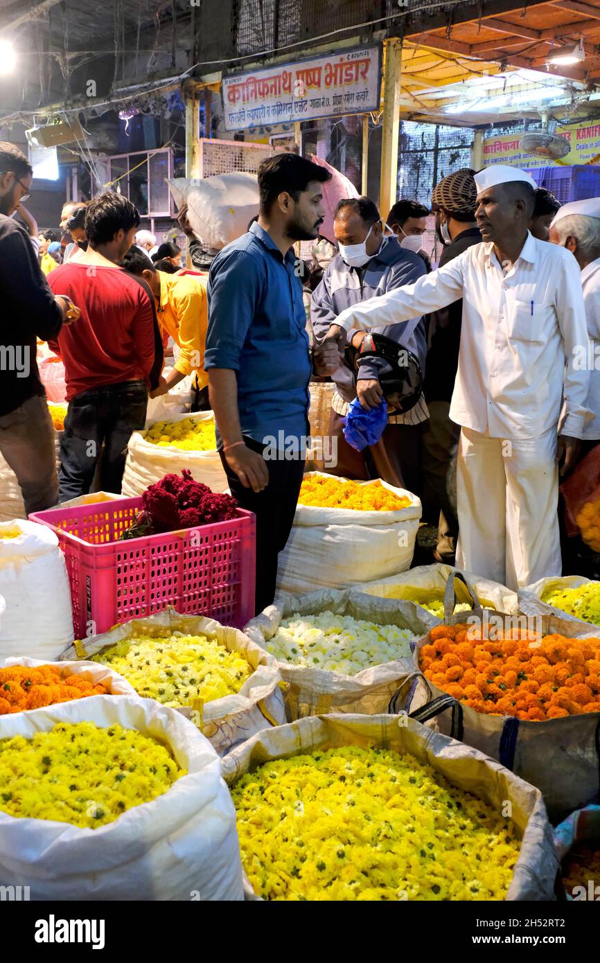 Pune, INDIA - November 04 : Flower at Market Yard in Pune during Diwali Festival, Flowers are used for giving pooja in temples and for decoration at w Stock Photo