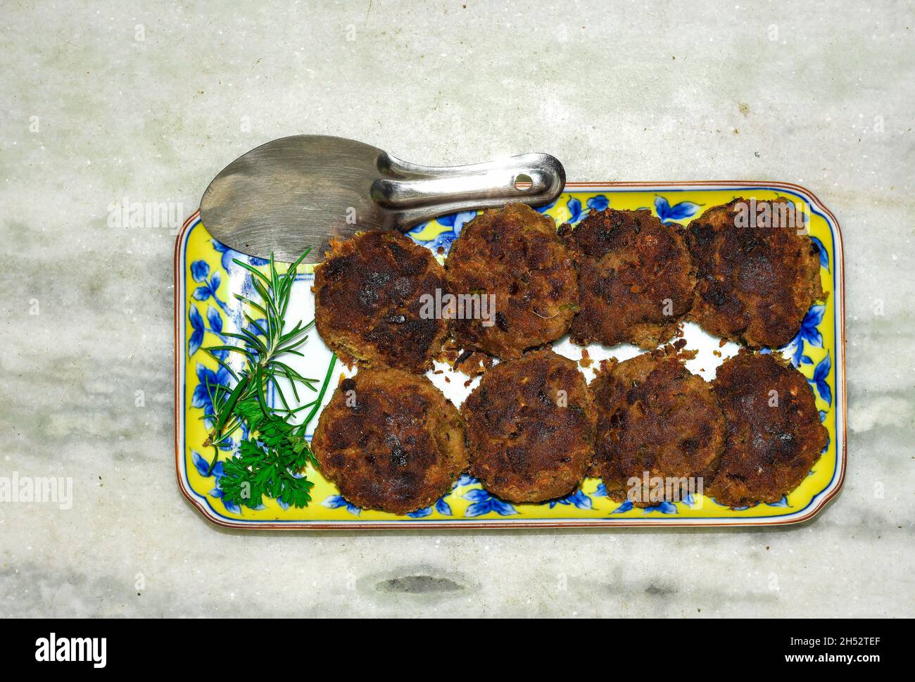 Beef Shaami Kebab, prepared with minced beef and Indian spices Stock