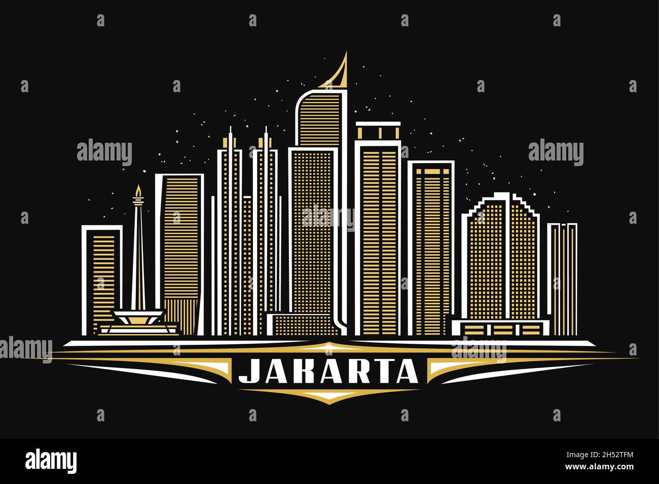 Vector illustration of Jakarta, horizontal poster with linear design