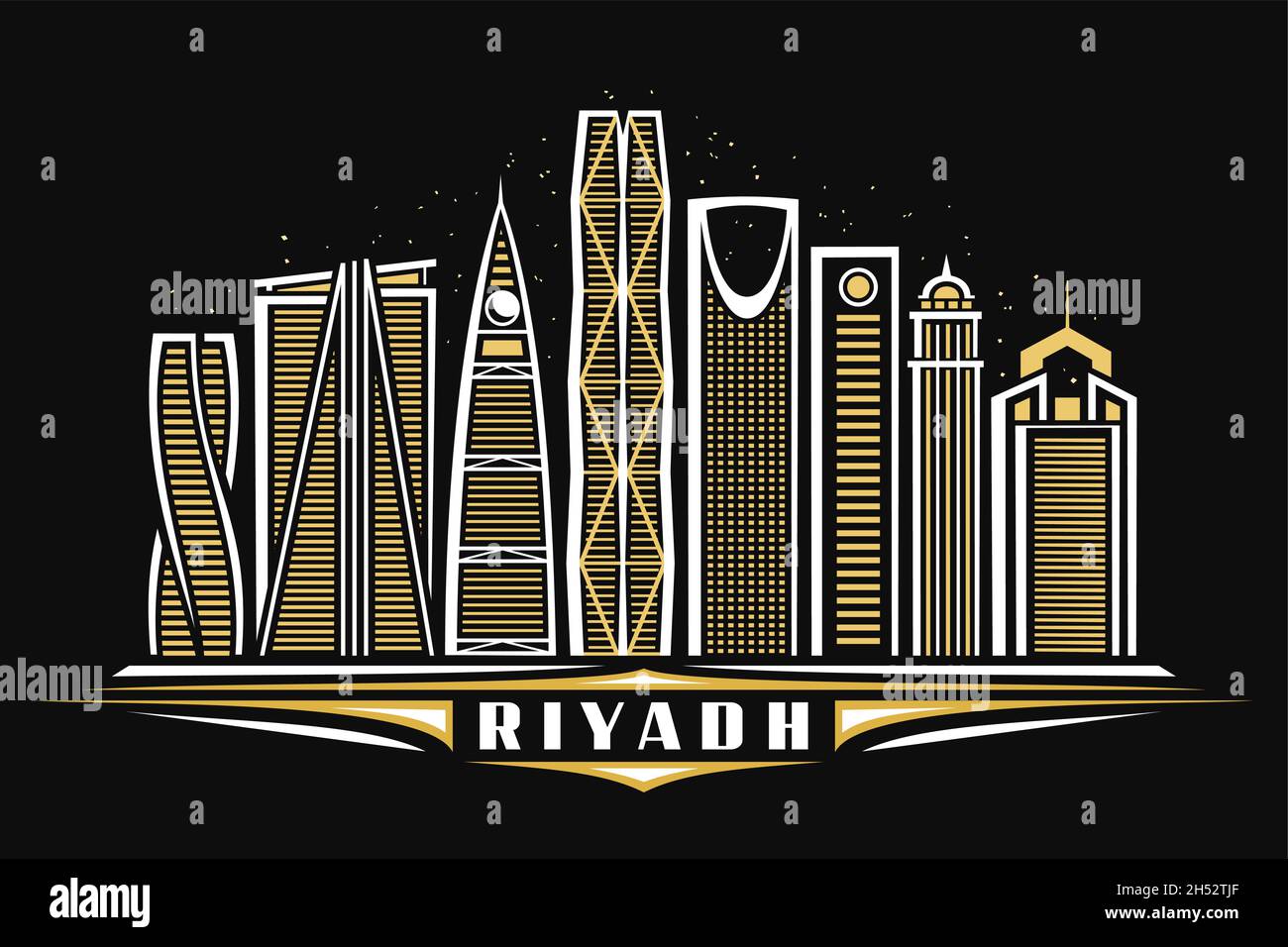 Vector illustration of Riyadh, dark horizontal poster with linear