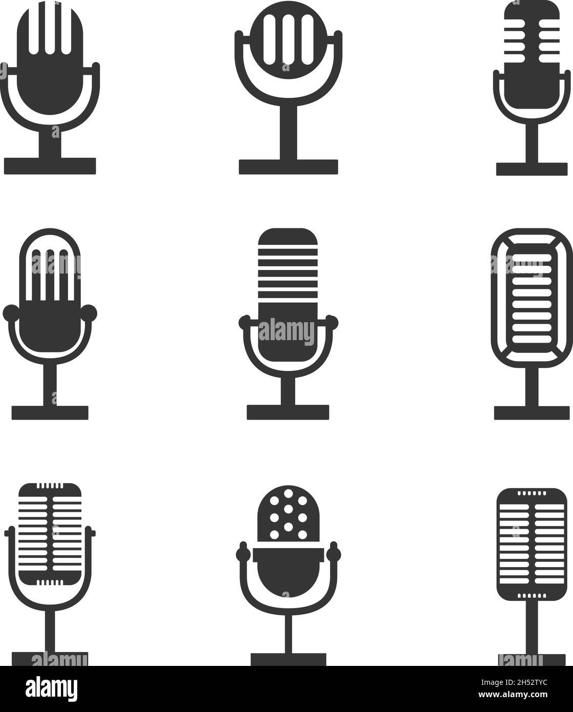 Set of retro microphone icons. Design element for logo, label, sign, emblem. Vector illustration