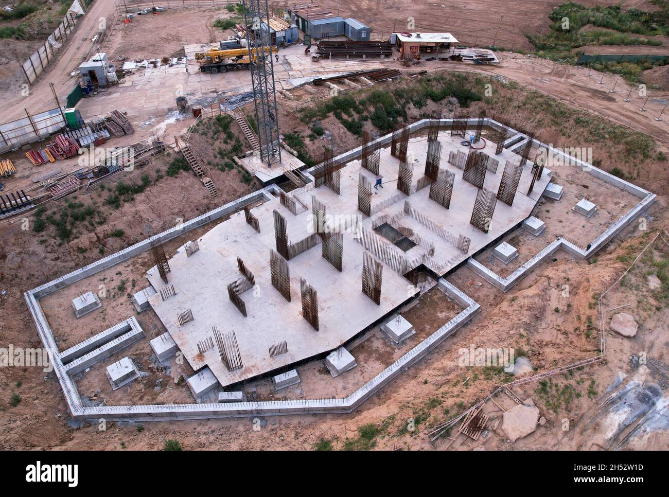 onstruction site with foundation pit for monolithic reinforced