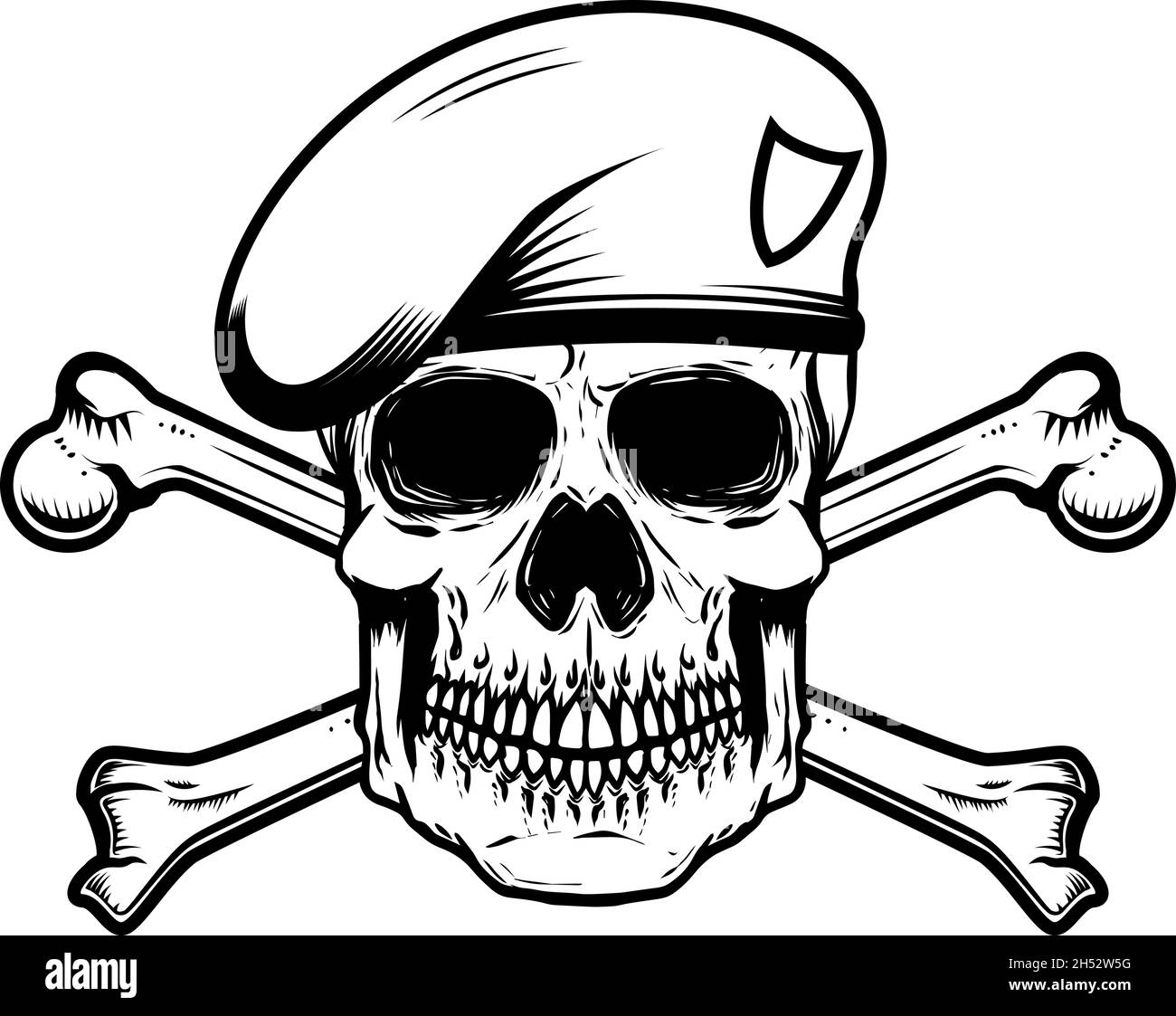 Illustration of soldier skull in paratrooper beret with crossed bones.  Design element for logo, label, sign, emblem. Vector illustration Stock  Vector Image & Art - Alamy