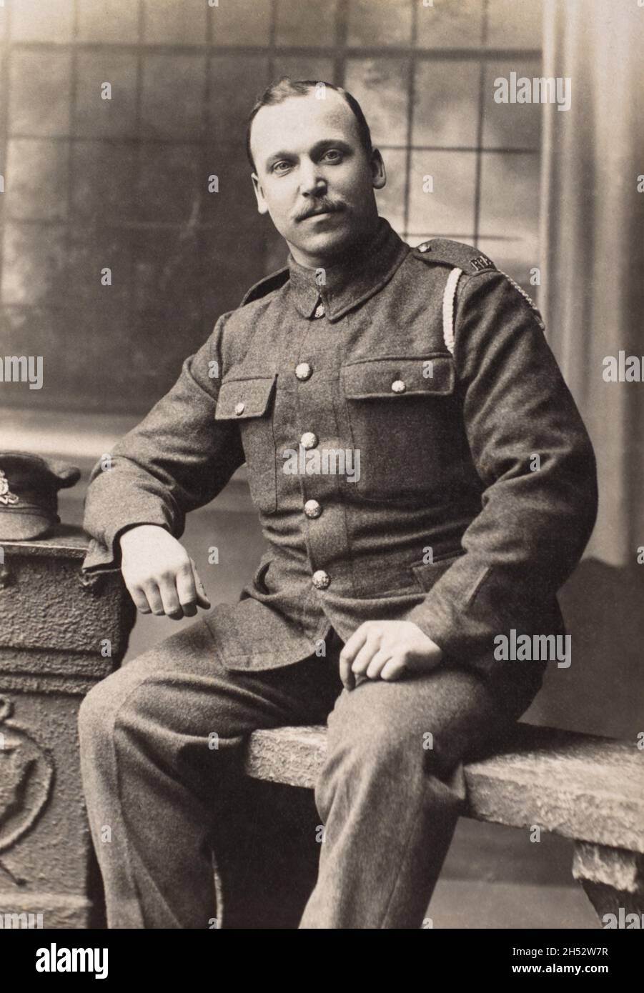 A First World War era portrait of a British soldier, a stout looking Private in the Royal Field Artillery. Stock Photo