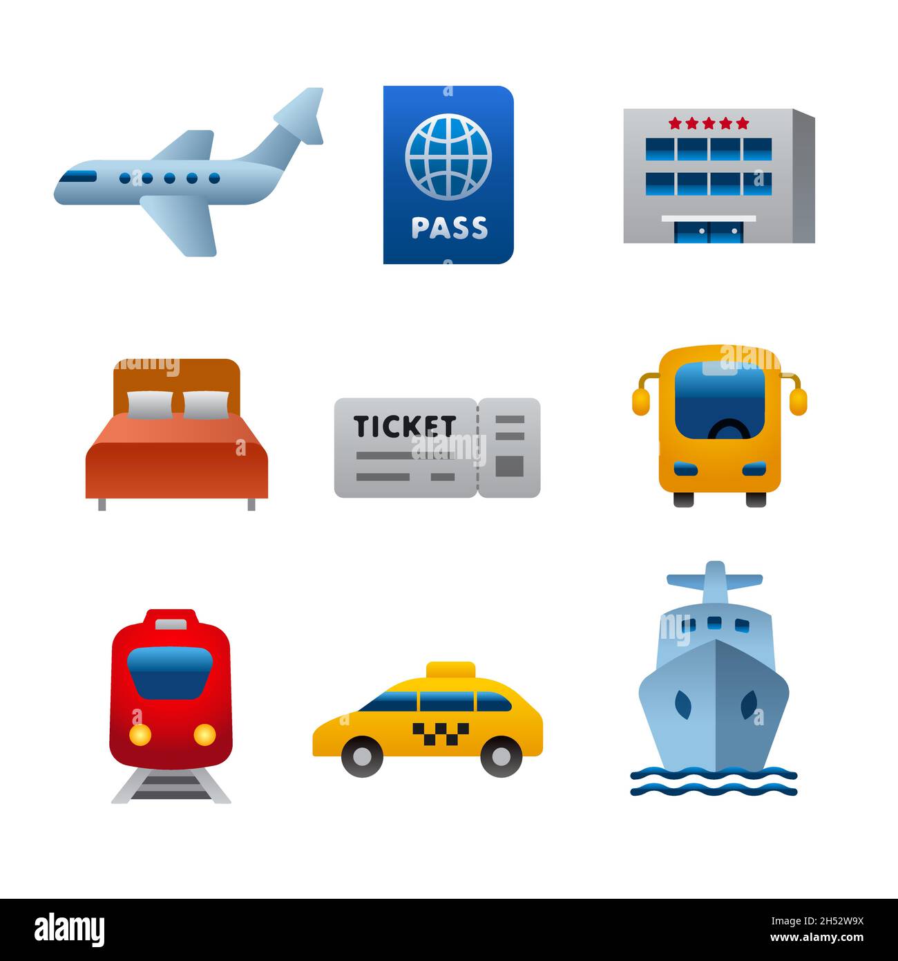 set of concept flat icons of travel, resort, cruise and transport Stock Vector
