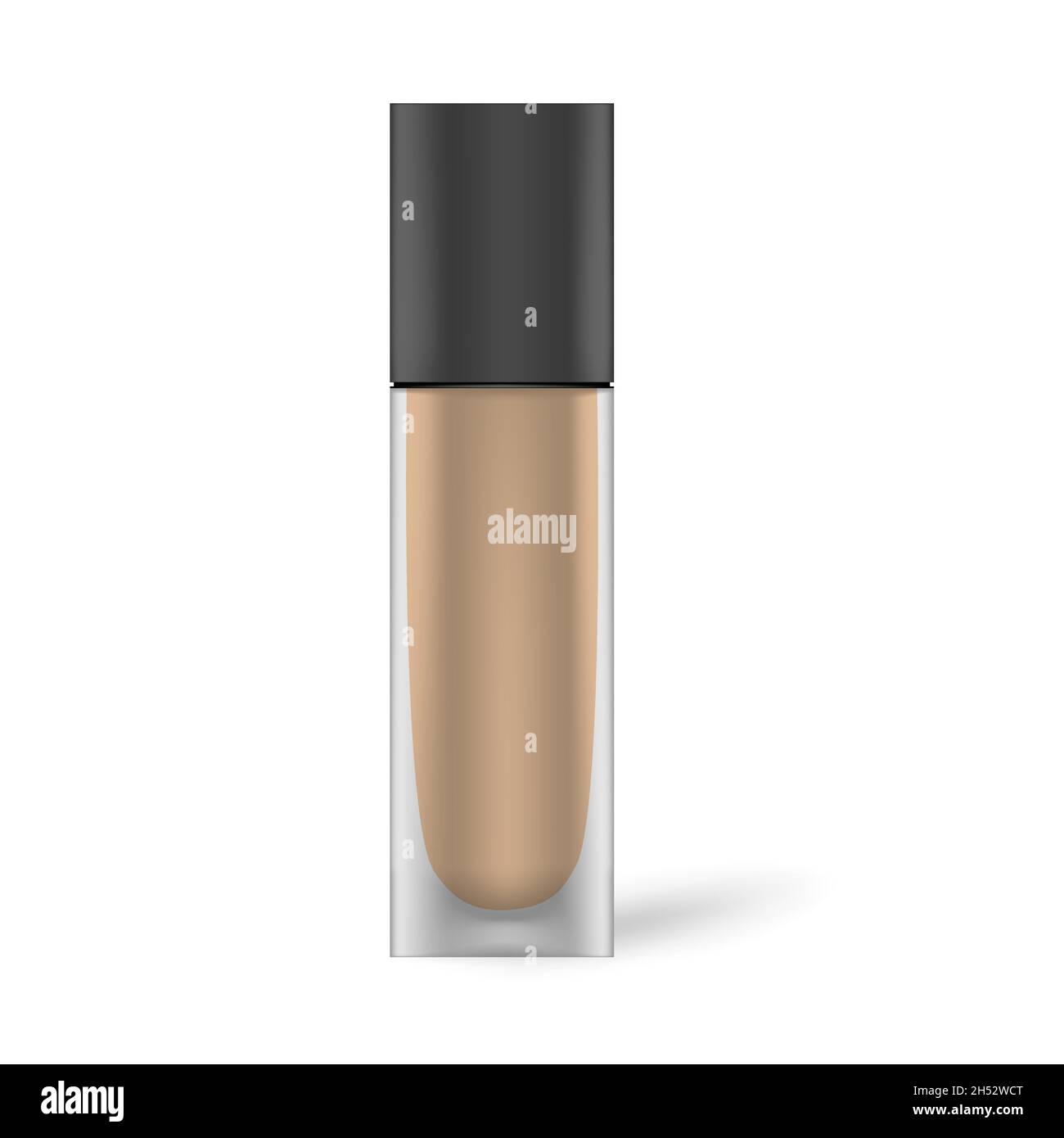 Make-up foundation, vector mock-up. Glass bottle with black plastic cap isolated on white background, mockup Stock Vector