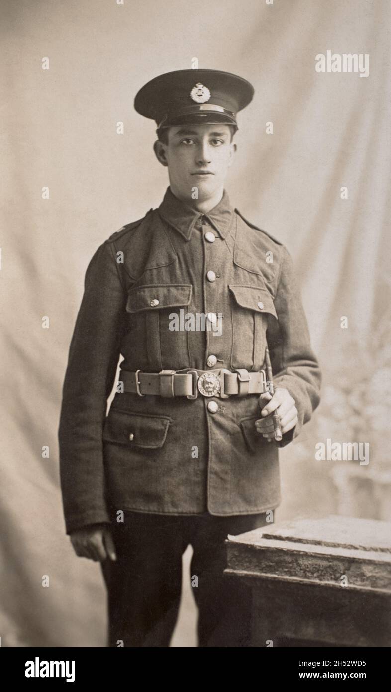 A First World War era portrait of a British soldier, a Sapper from the Royal Engineers in uniform. Stock Photo