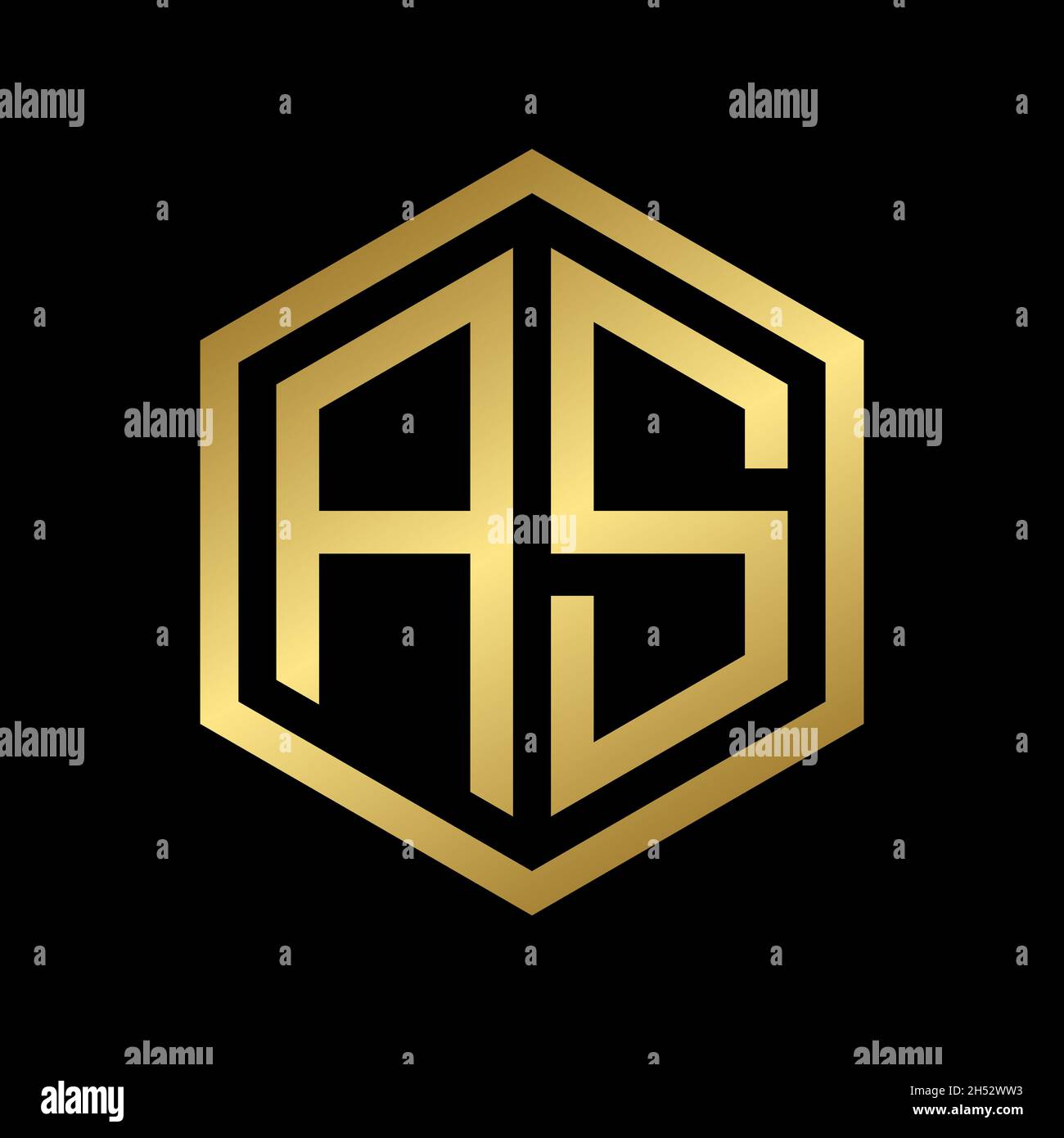 golden initial letter AS hexagon logo design vector Stock Vector