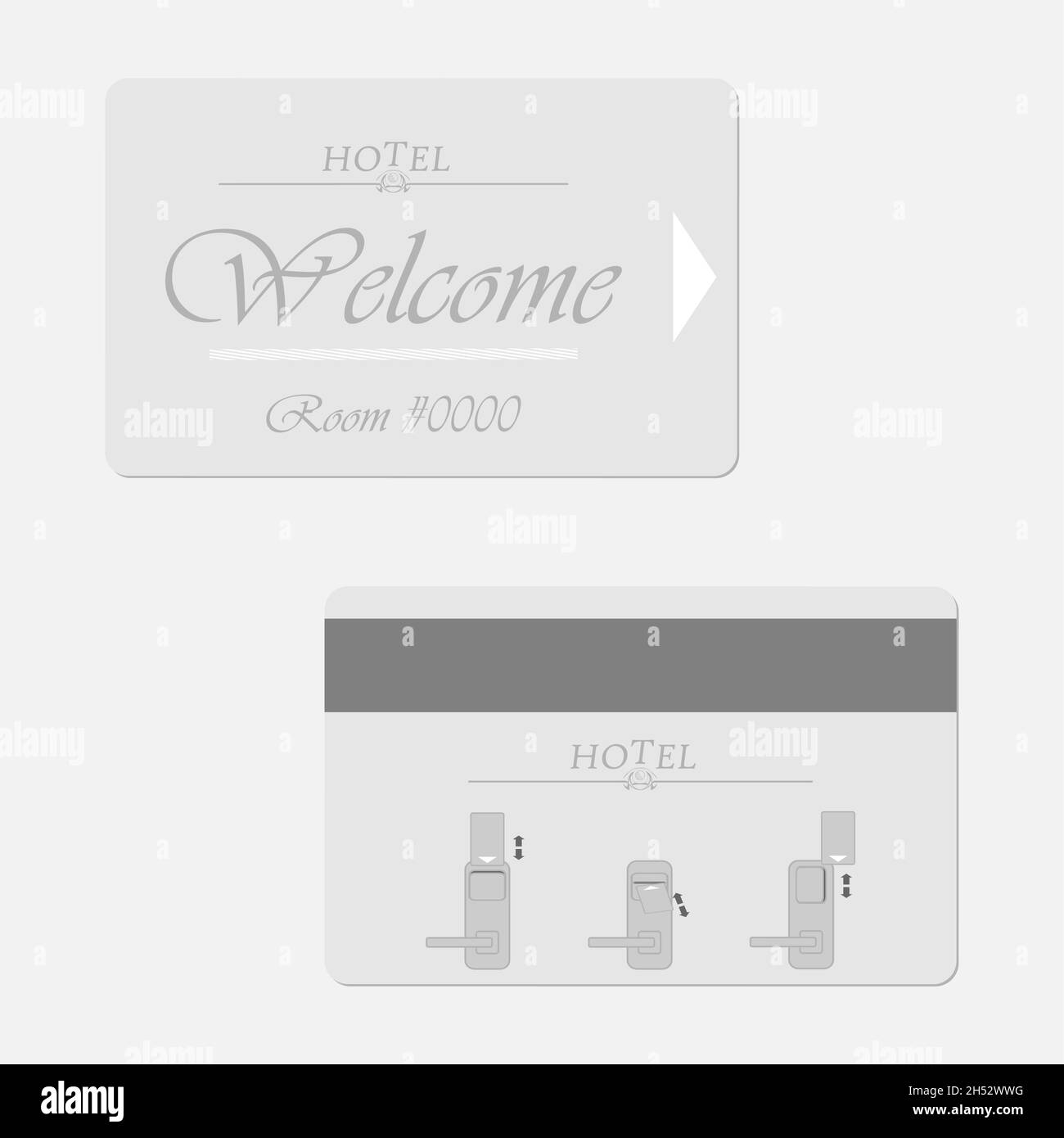 Hotel magnetic stripe key card - front and back. Motel keycard. Vector template Stock Vector