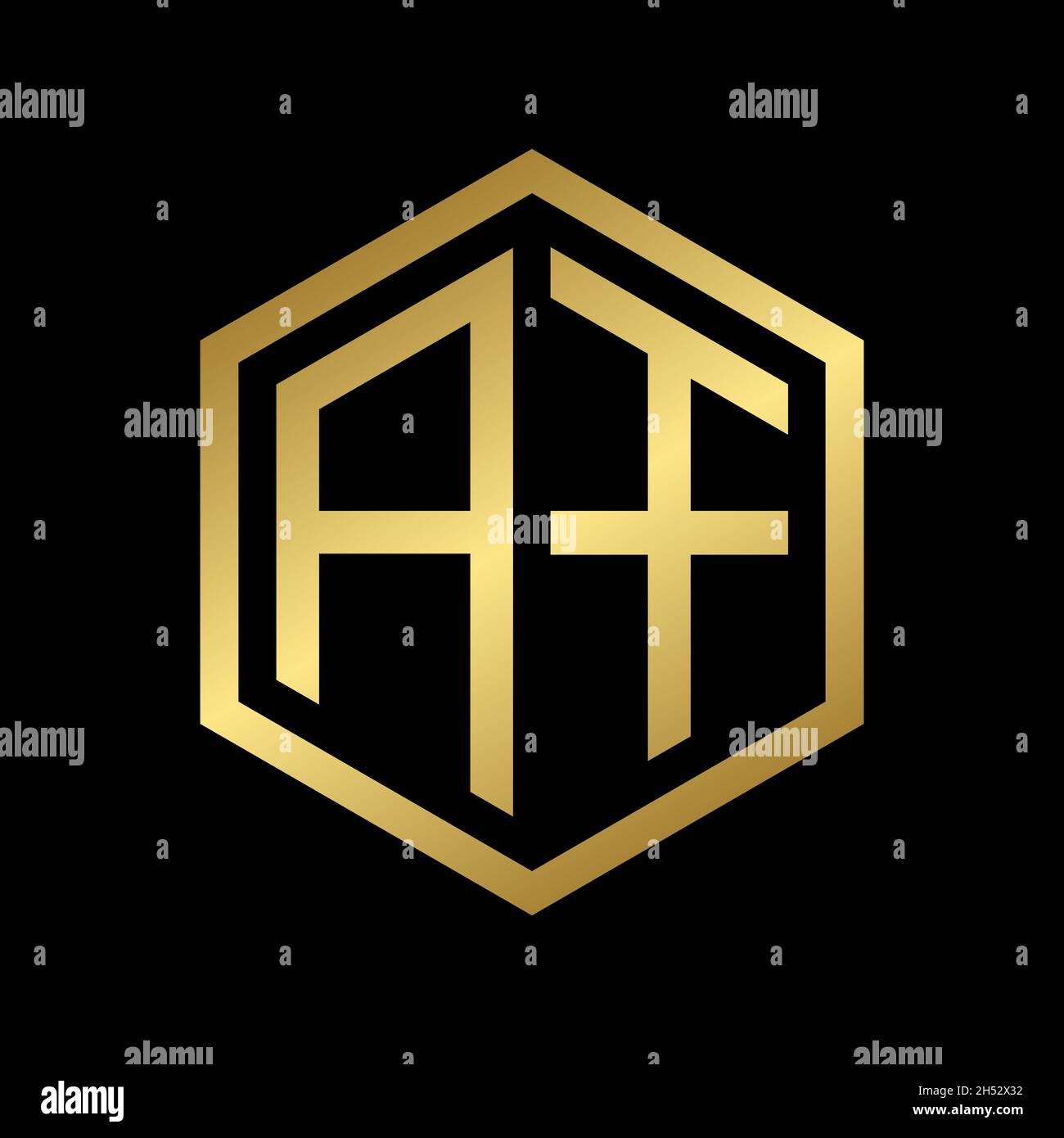 golden initial letter AF hexagon logo design vector Stock Vector