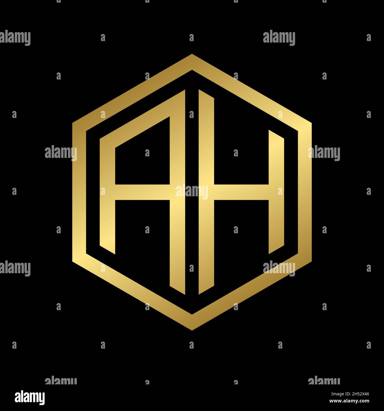 golden initial letter AH hexagon logo design vector Stock Vector