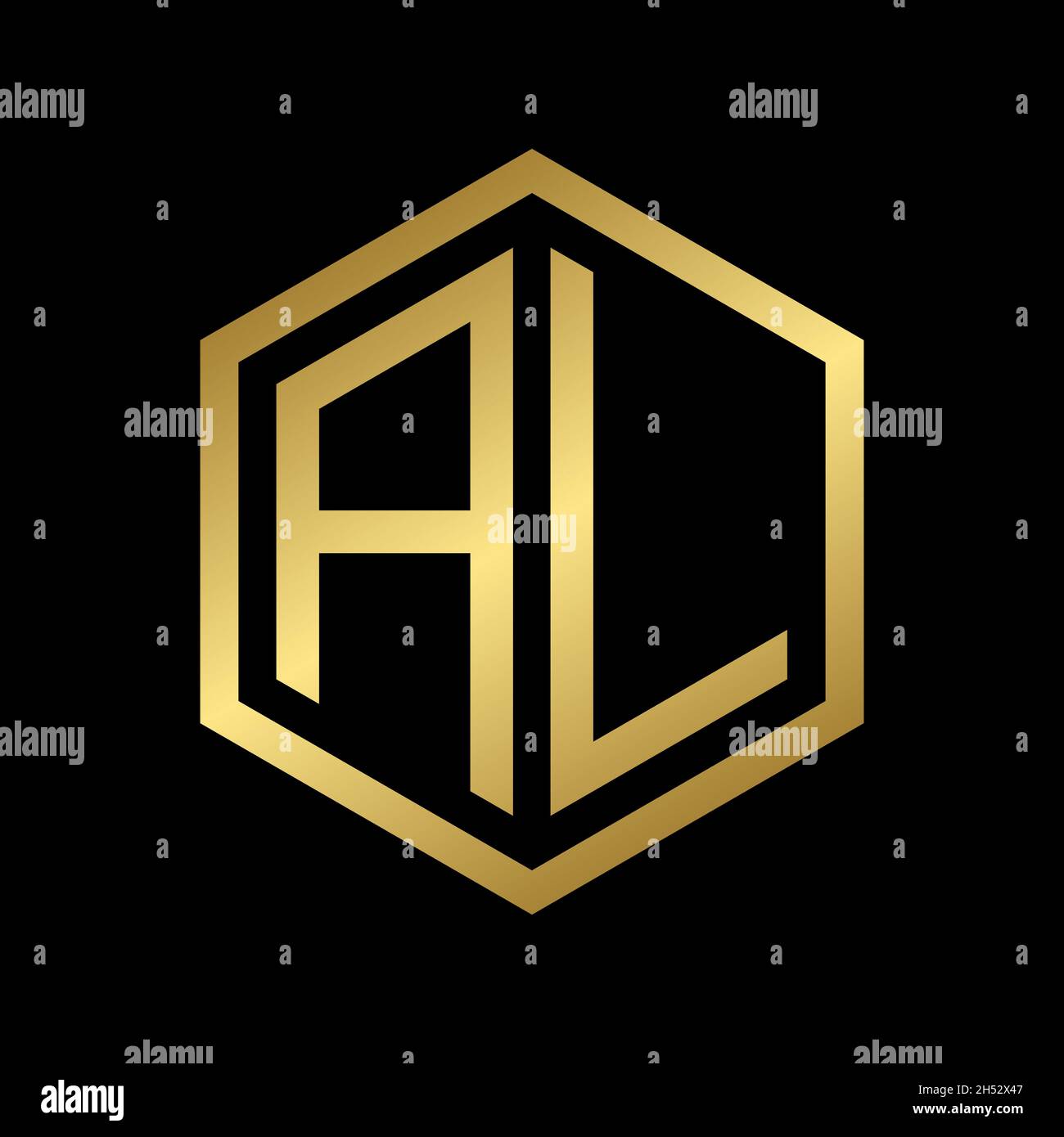golden initial letter AL hexagon logo design vector Stock Vector