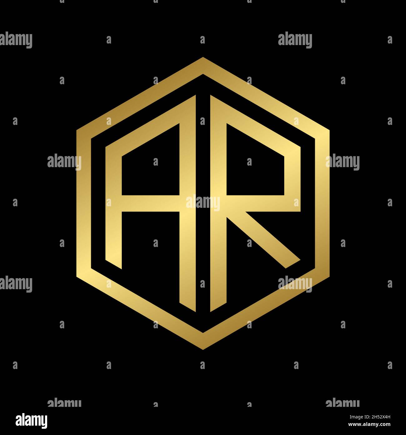 golden initial letter AR hexagon logo design vector Stock Vector