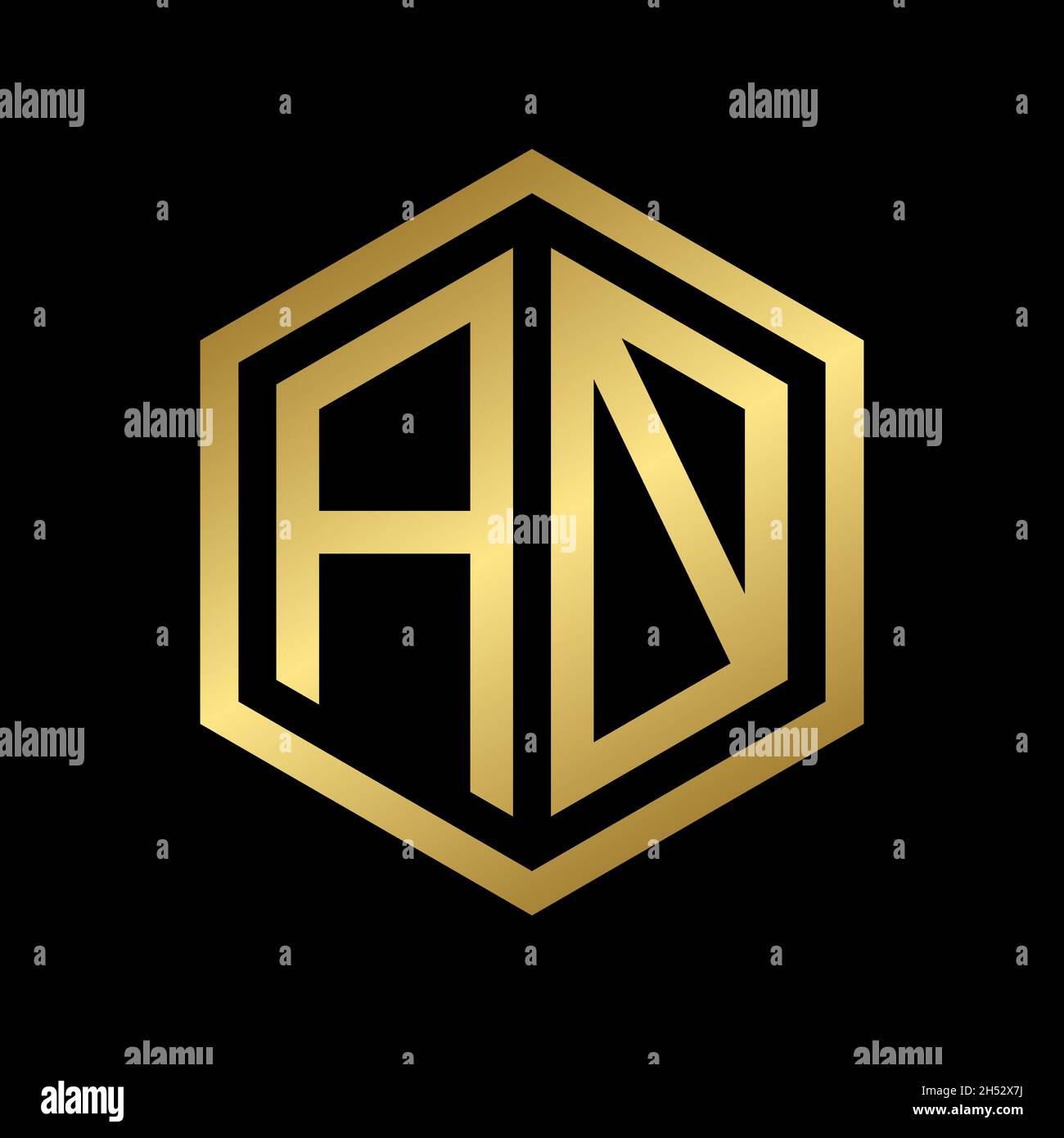 golden initial letter AO hexagon logo design vector Stock Vector