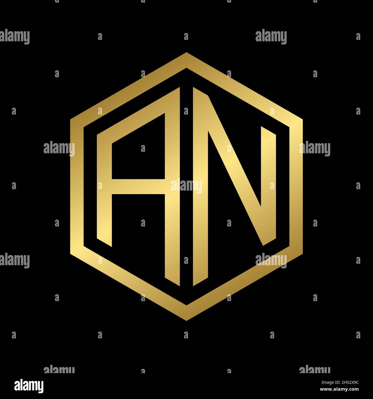 golden initial letter AN hexagon logo design vector Stock Vector