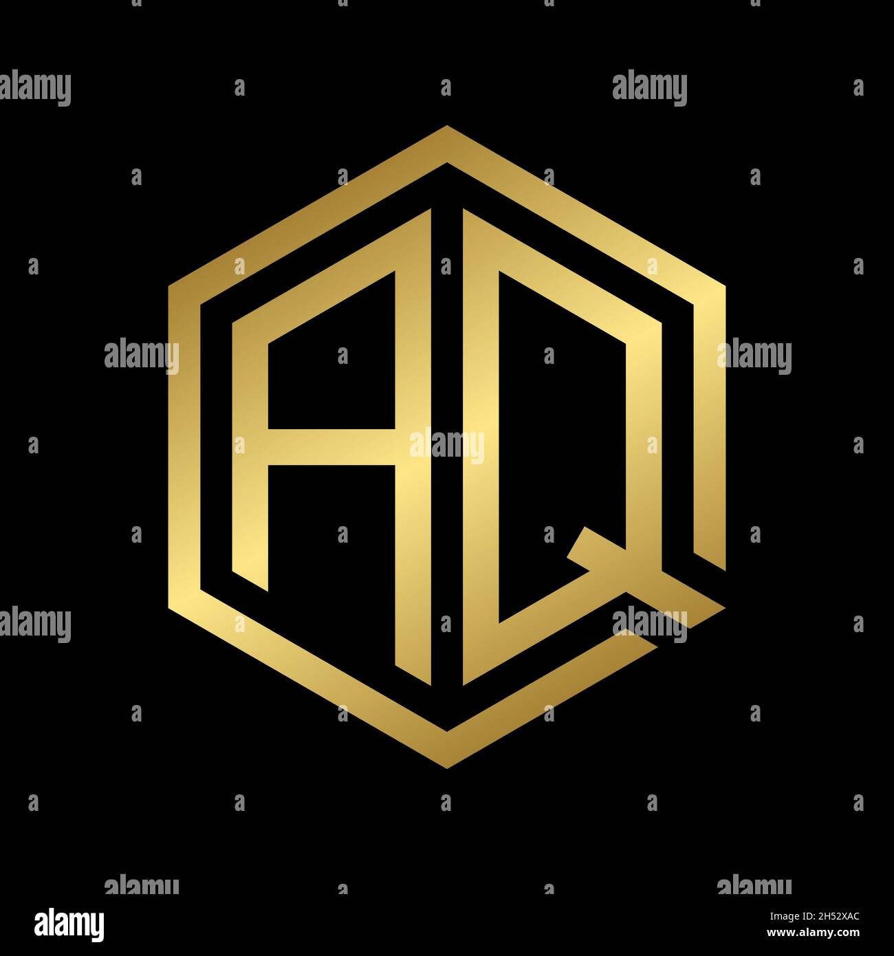 golden initial letter AQ hexagon logo design vector Stock Vector
