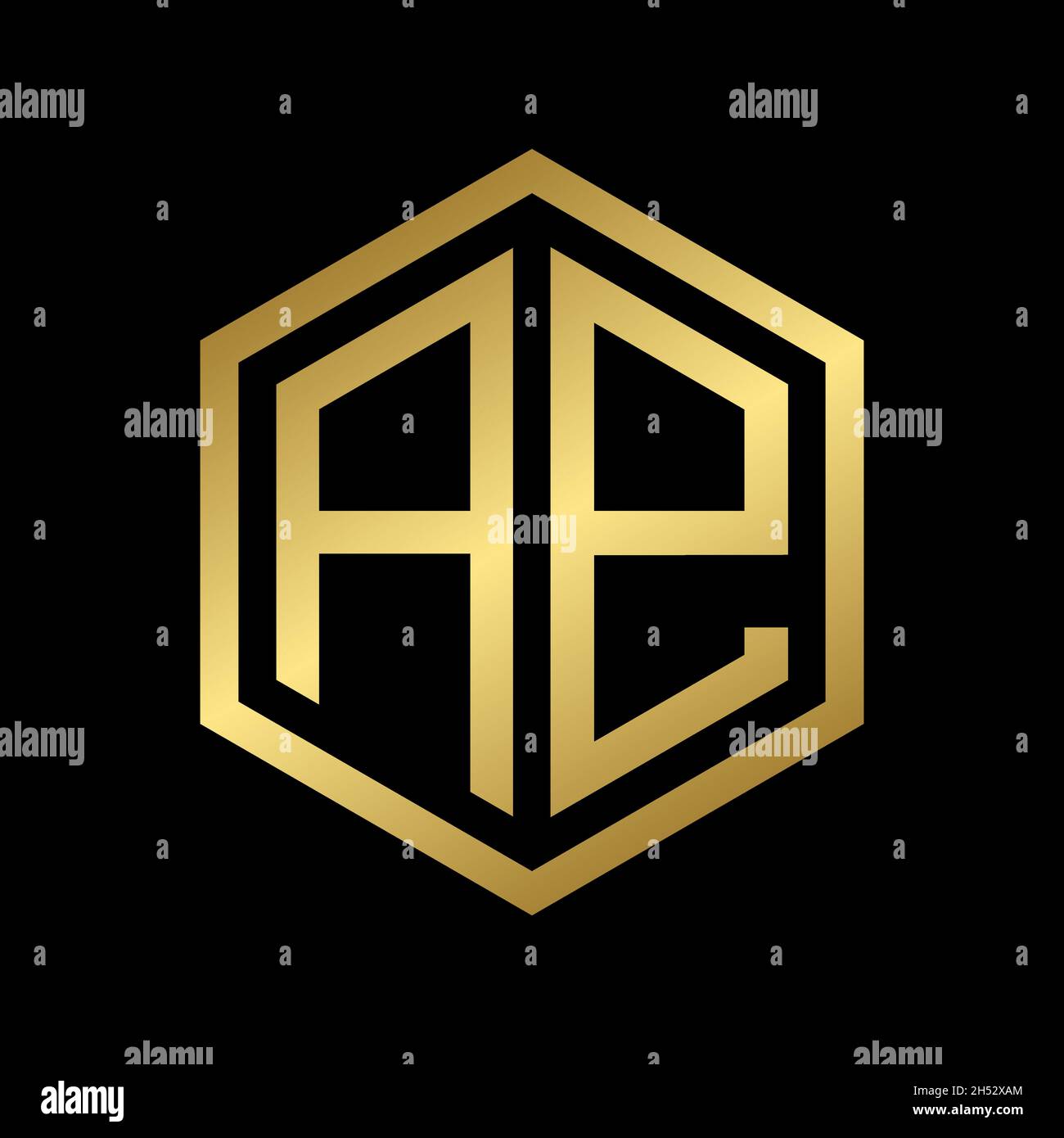 golden initial letter AE hexagon logo design vector Stock Vector