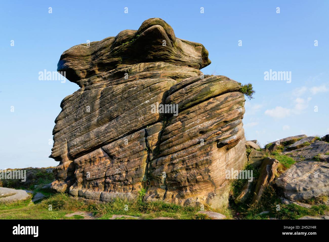 Ancient gritstone rock formation known as Mother Cap on Surprise View