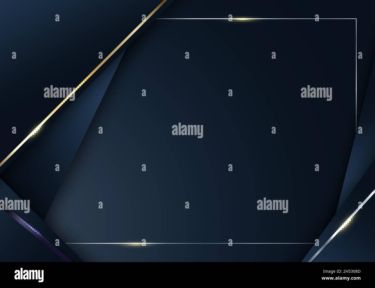 Abstract blue stripes triangles shapes with shiny golden lines and ...