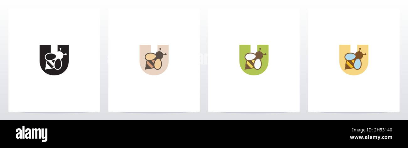 Bee On Letter Logo Design U Stock Vector