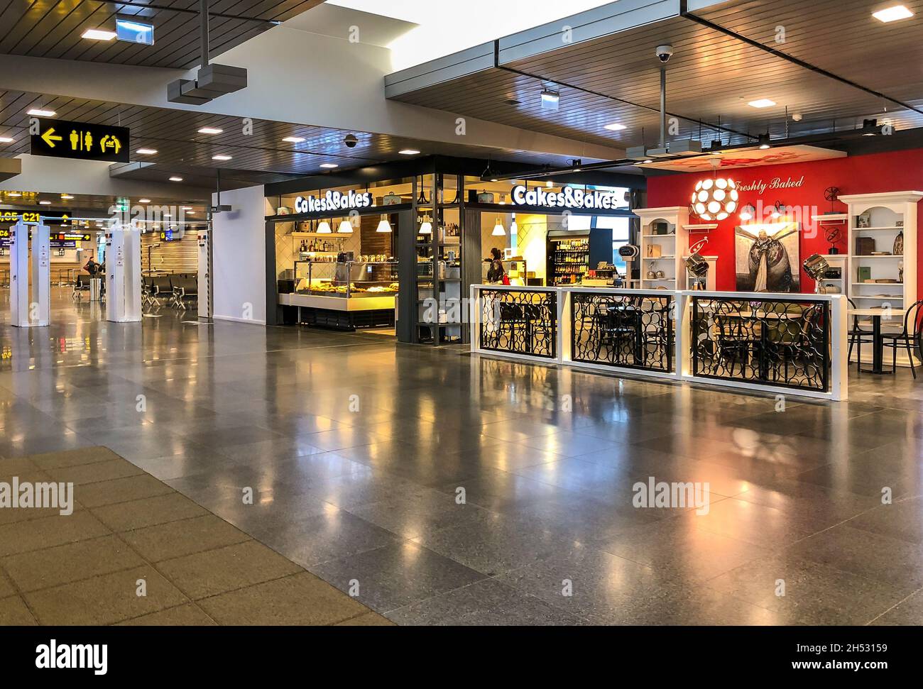 Riga, Latvia - October 28, 2018: Interiors with Duty Free Shops and bars of the Riga International Airport, Latvia Stock Photo