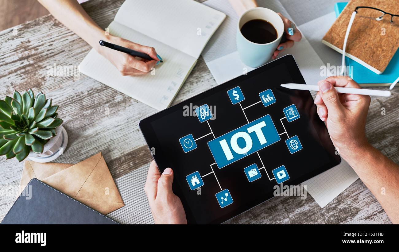 IOT - Internet of things technology concept on screen. Stock Photo