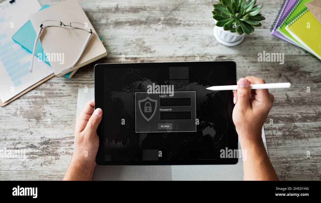 Access, login and password input window. Internet, networking and cyber security concept. Stock Photo