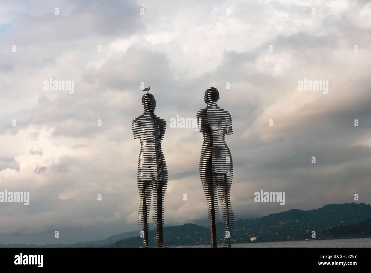 Modern moving statue of Ali and Nino. Every evening they meet, kiss and