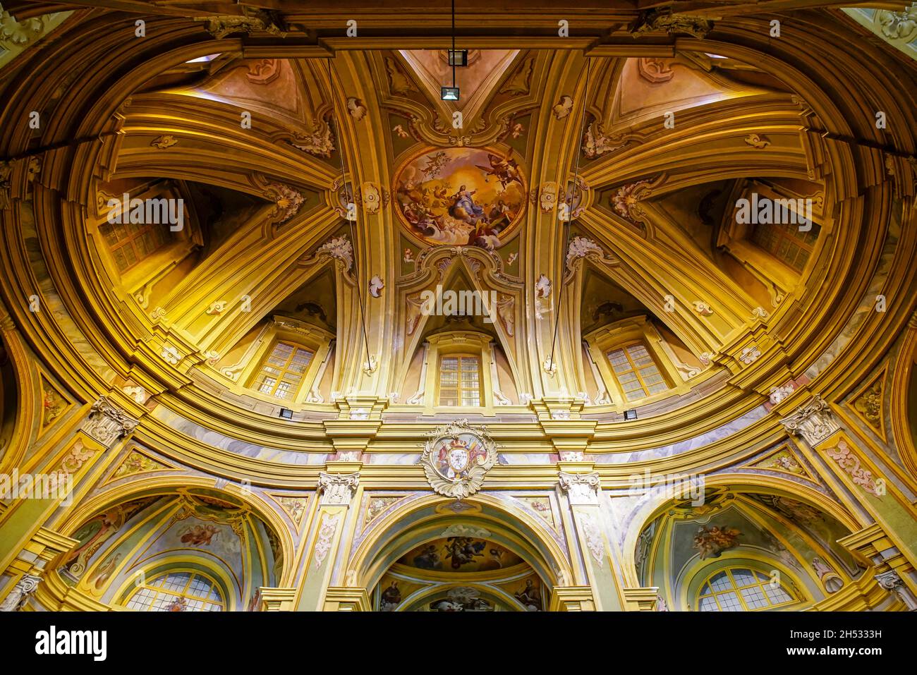 View of elliptical dome the Church of Santa Maria degli Angeli in Bra. Bra is a town and comune in the province of Cuneo in the northwest Italian regi Stock Photo