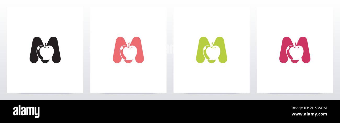Apple On Letter Logo Design M Stock Vector