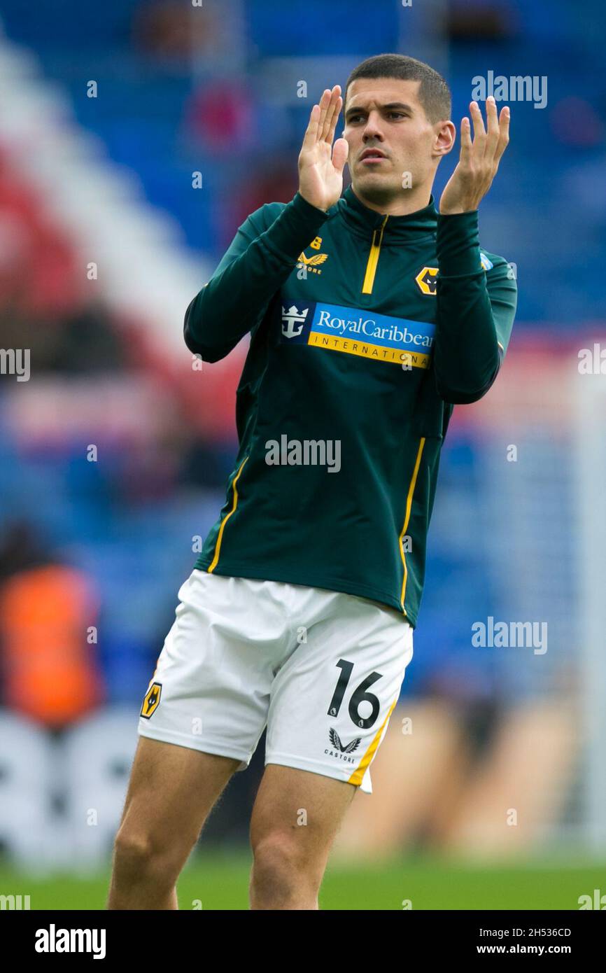 London, UK. NOV 6TH Conor Coady of Wolverhampton warms up during the Premier League match between Crystal Palace and Wolverhampton Wanderers at Selhurst Park, London on Saturday 6th November 2021. (Credit: Federico Maranesi | MI News) Credit: MI News & Sport /Alamy Live News Stock Photo