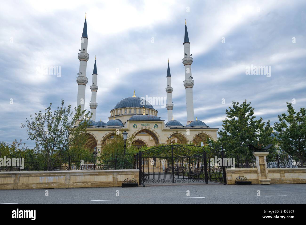 - SEPTEMBER 28, 2021: Sultan Delimkhanov Juma Mosque on a cloudy September day. Stock Photo