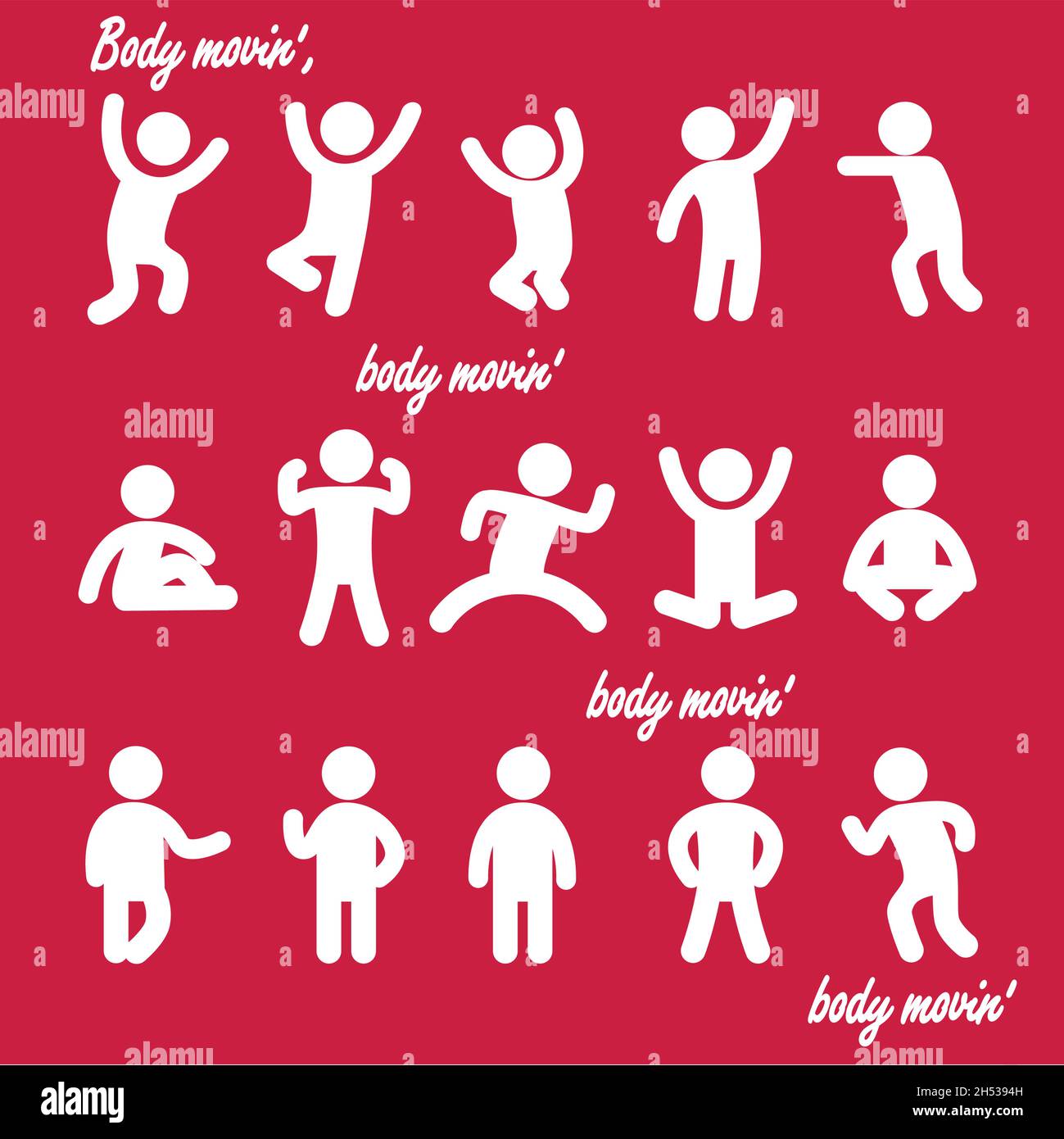 solid human bathroom icon stick figures low height with various poses body movin' Stock Vector