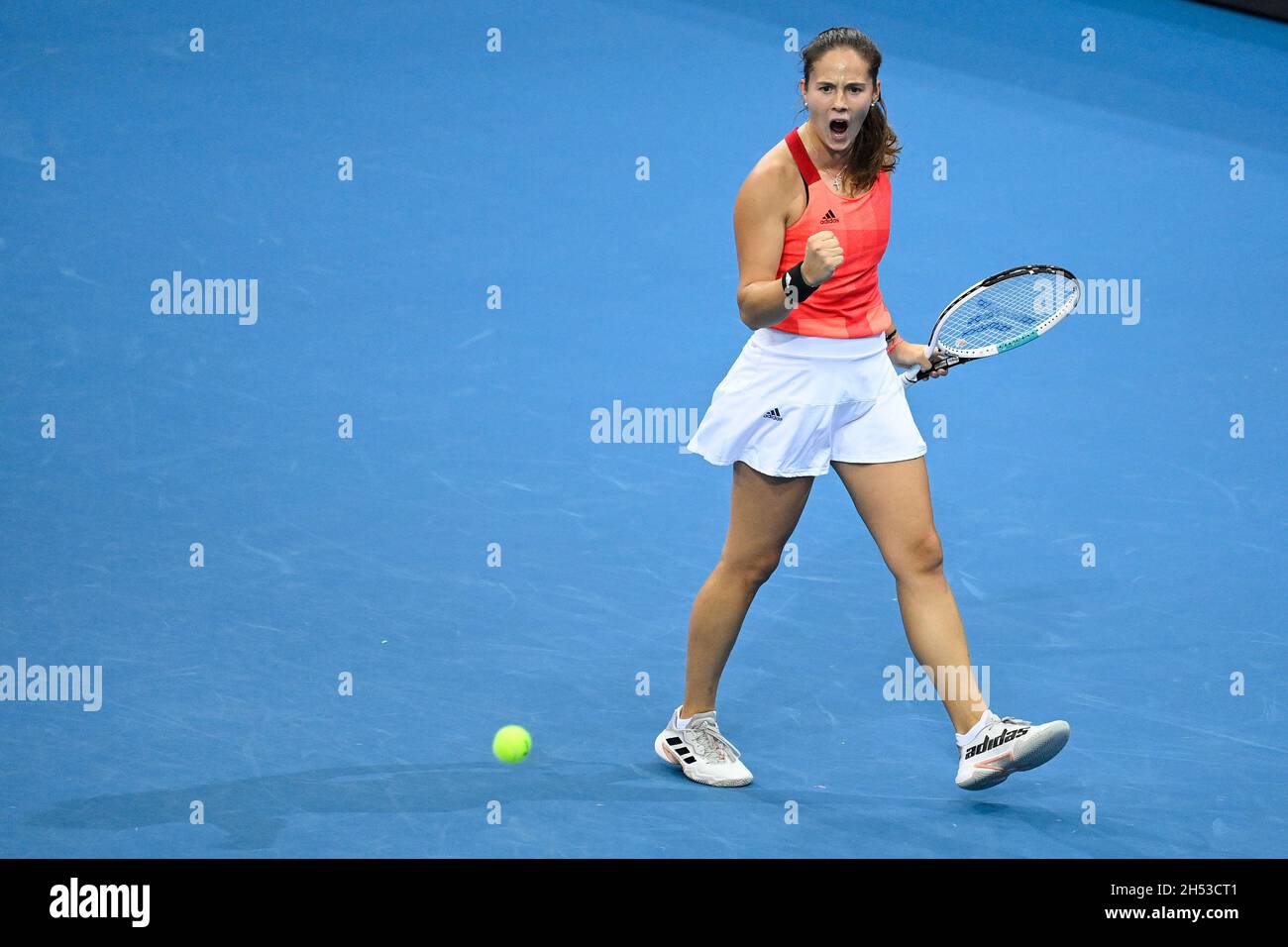 Prague, Czech Republic. 06th Nov, 2021. Daria Kasatkina of Russia in action  during the final match of the women's tennis Billie Jean King Cup (former  Fed Cup) against Jil Teichmannin of Switzerland