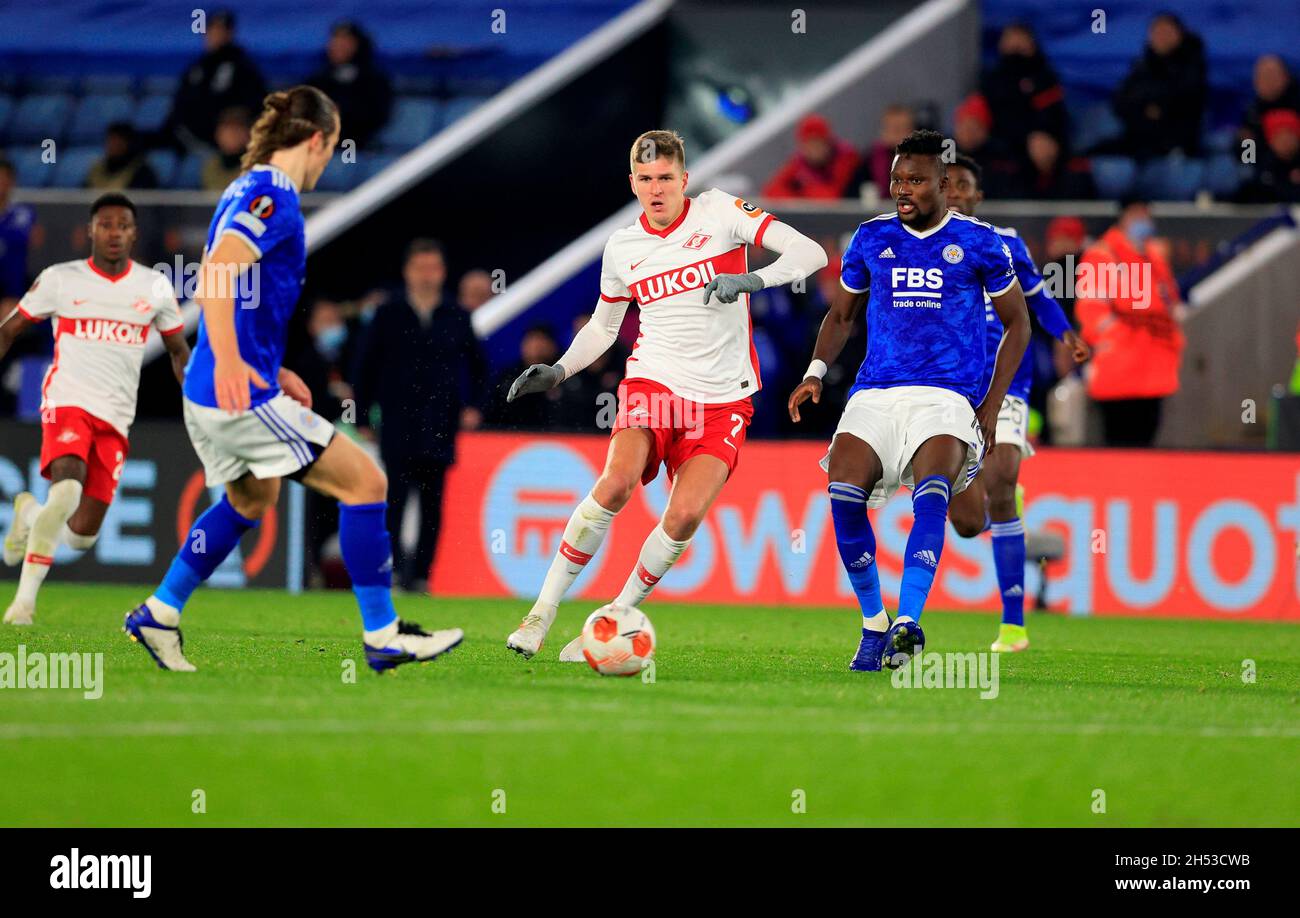 MOSCOW, RUSSIA, OCTOBER 20, 2021. The 2021/22 UEFA Europa League. Football  match between Spartak (Moscow) vs Leicester City (Leicester, England) at  Otkritie Arena in Moscow. Leicester von 3:4.Photo by Stupnikov Alexander/FC  Spartak