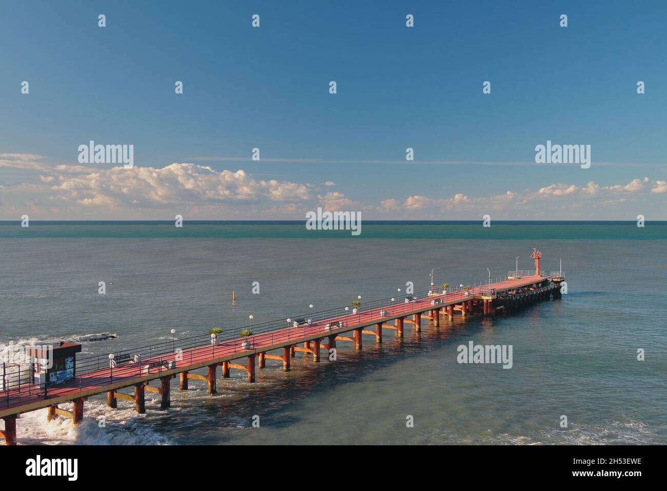 Pier and sea after last night's storm. Adler, Sochi, Russia Stock Photo
