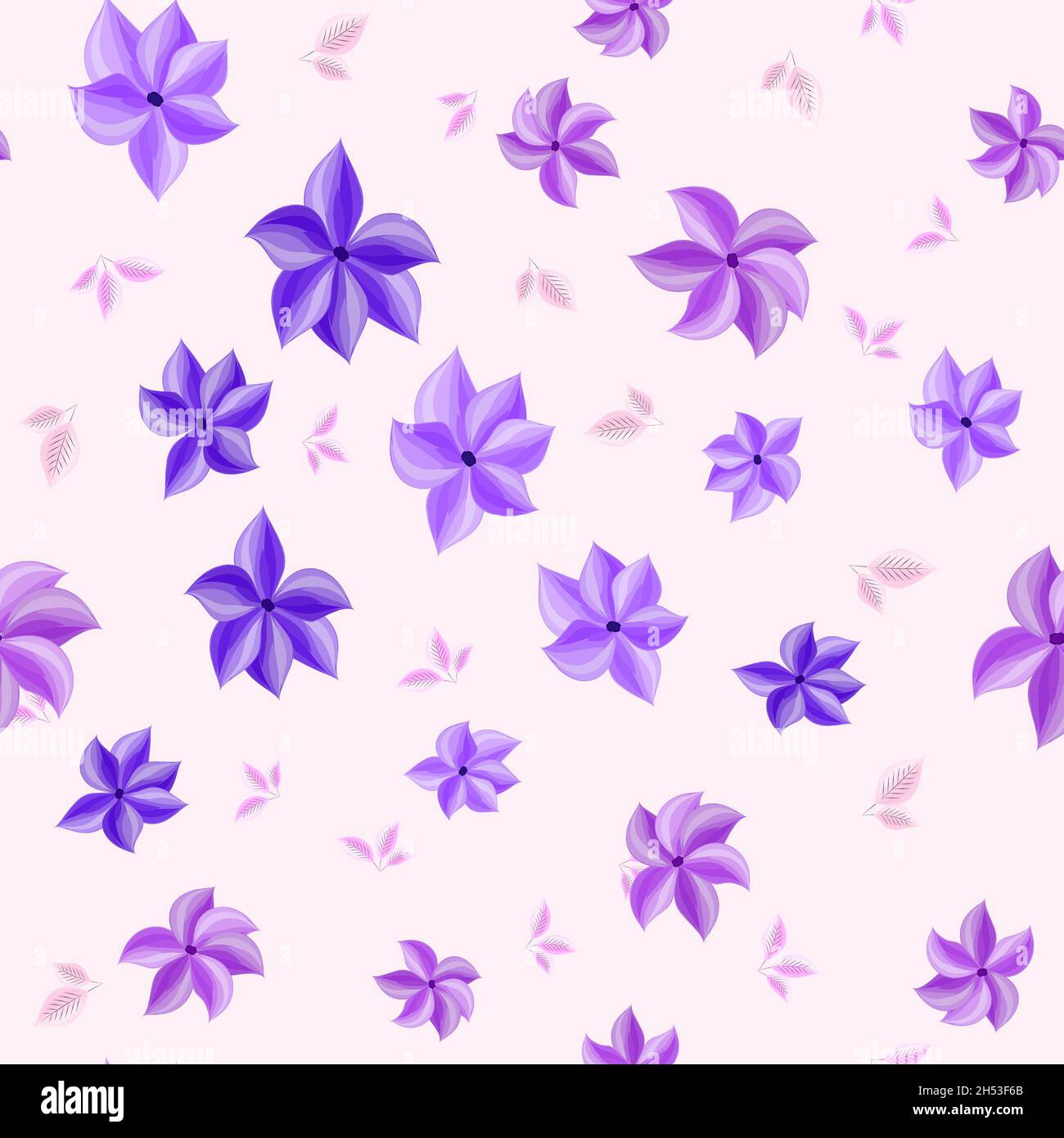 Seamless floral patterned background, pink leaves and purple flowers ...