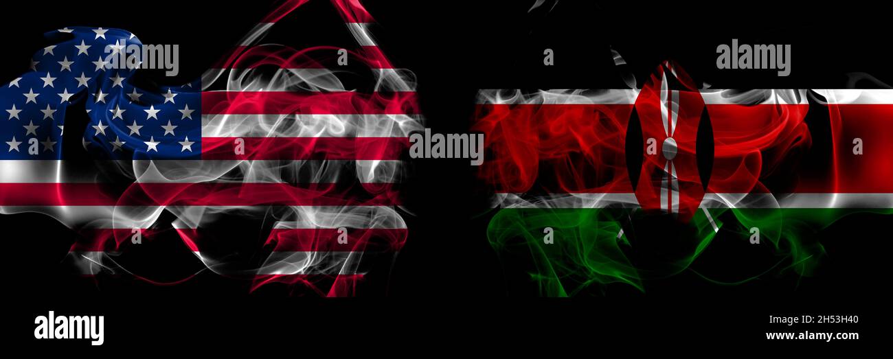 United States of America vs Kenya, Kenyan smoke flags placed side by side Stock Photo Alamy
