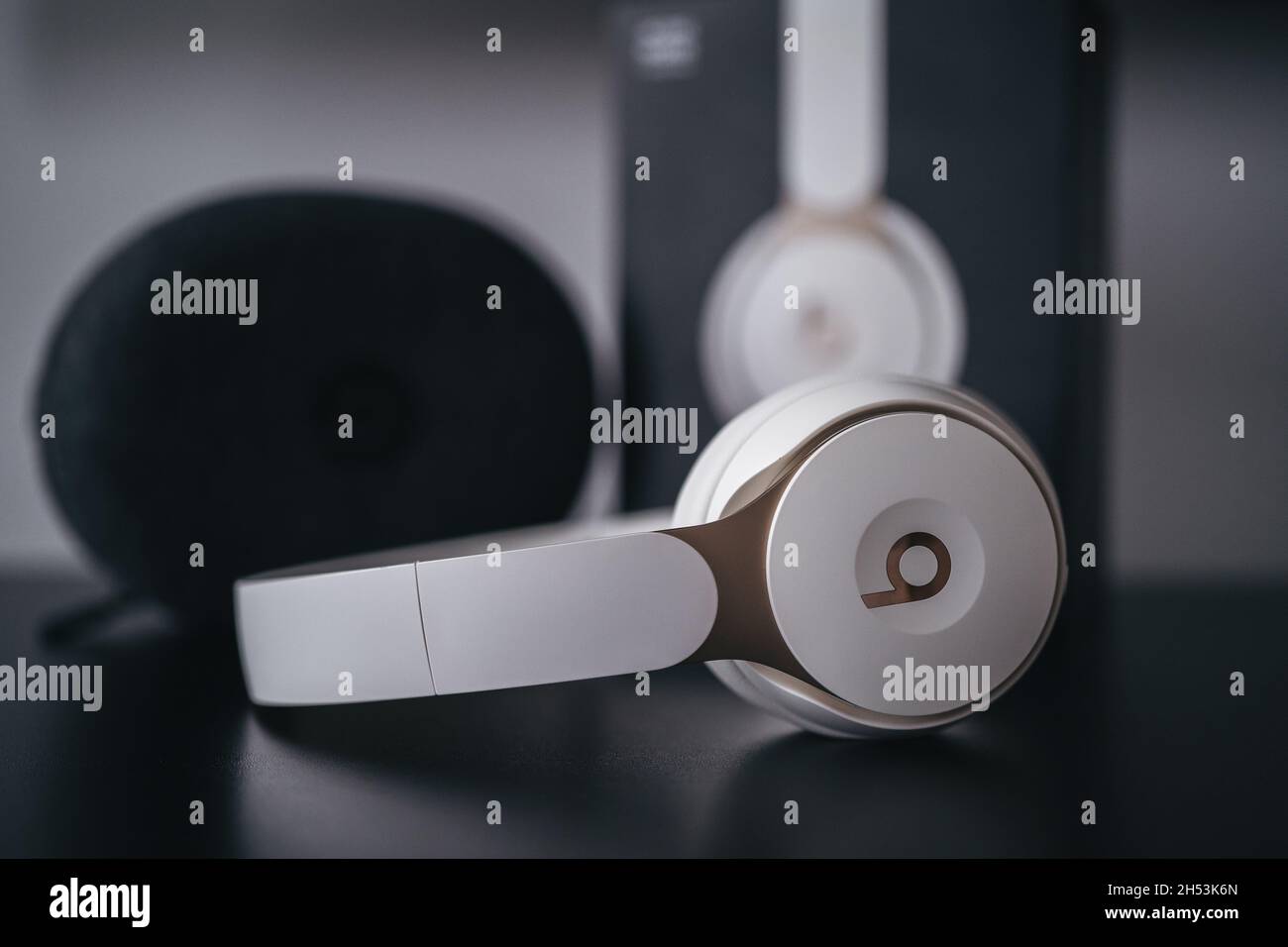 London UK 2021.10.09 Close up product photos of ivory Beats Solo