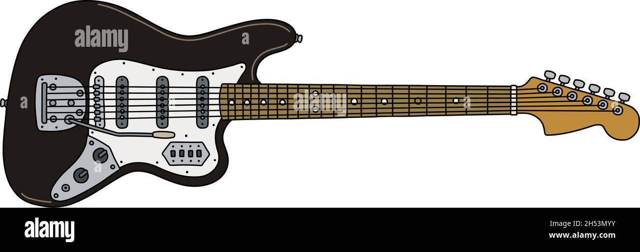 The vectorized hand drawing of a retro black electric guitar Stock ...