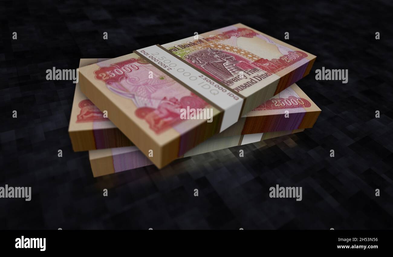 Iraq Money Stack Iraq Dinar money pack 3d illustration. IQD banknote bundle stacks ...