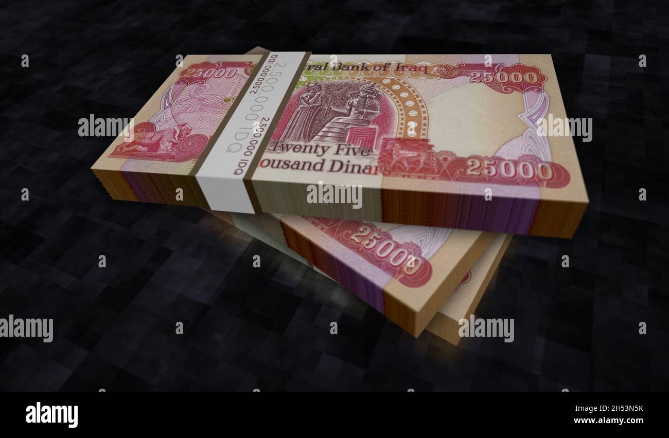Iraq Money Stack Iraq Dinar money pack 3d illustration. IQD banknote bundle stacks ...