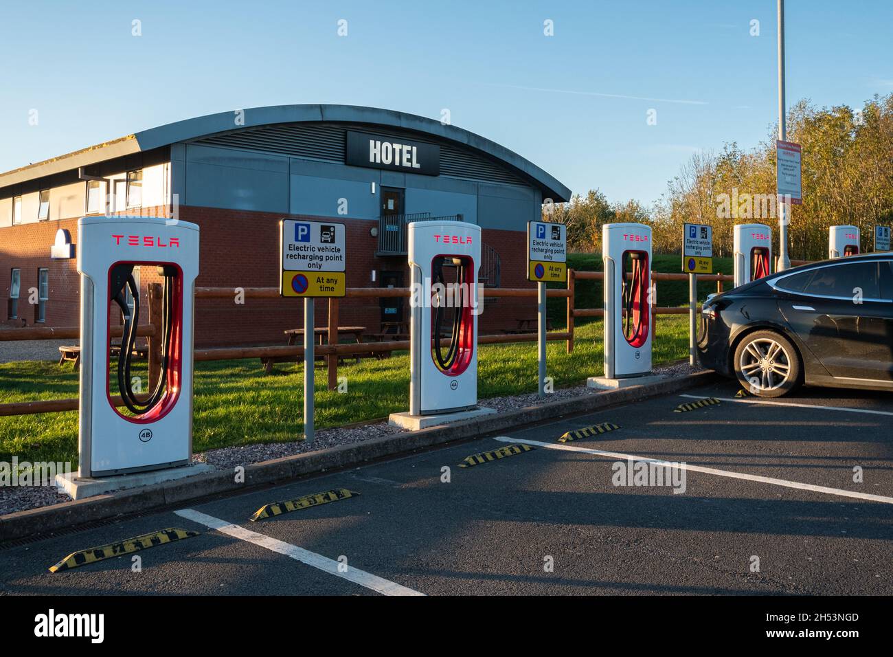 Tesla Supercharger station for charging electric cars vehicles at
