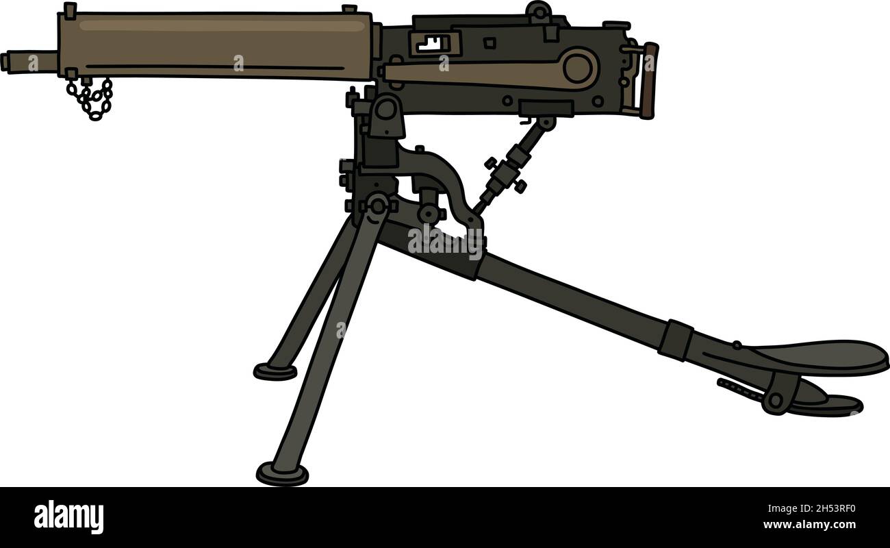 The vectorized hand drawing of a vintage machinegun Stock Vector Image ...
