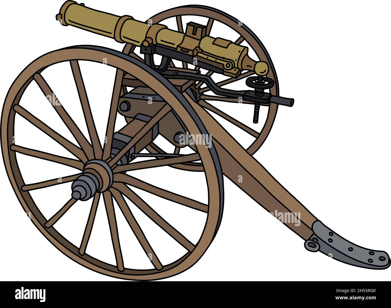 The vectorized hand drawing of an old Gatling multi barrel machine gun Stock Vector Image & Art