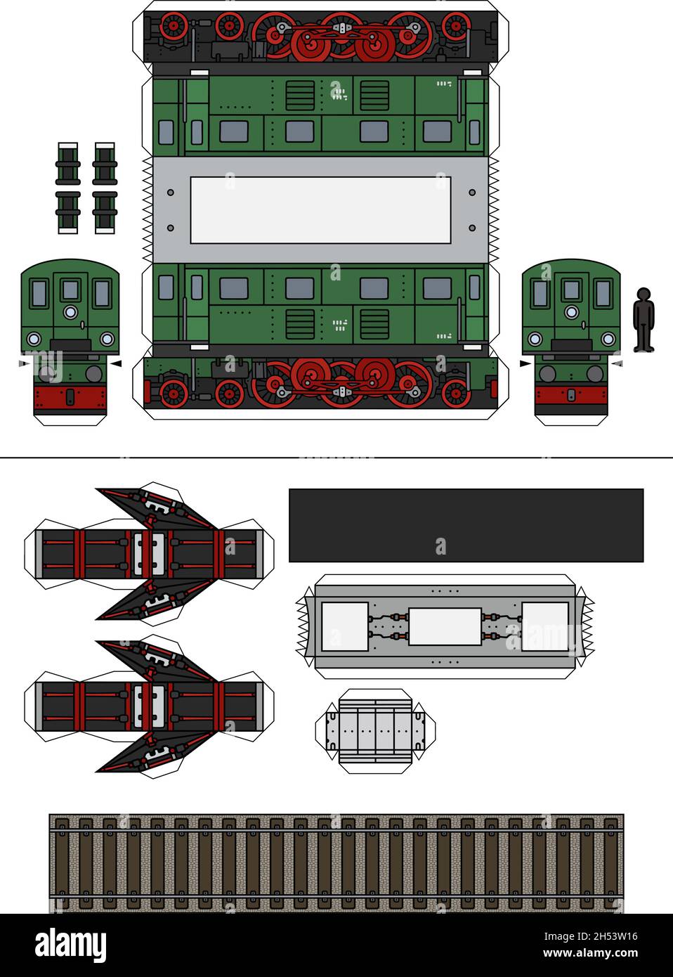 The vector paper model of a vintage green electric locomotive Stock ...